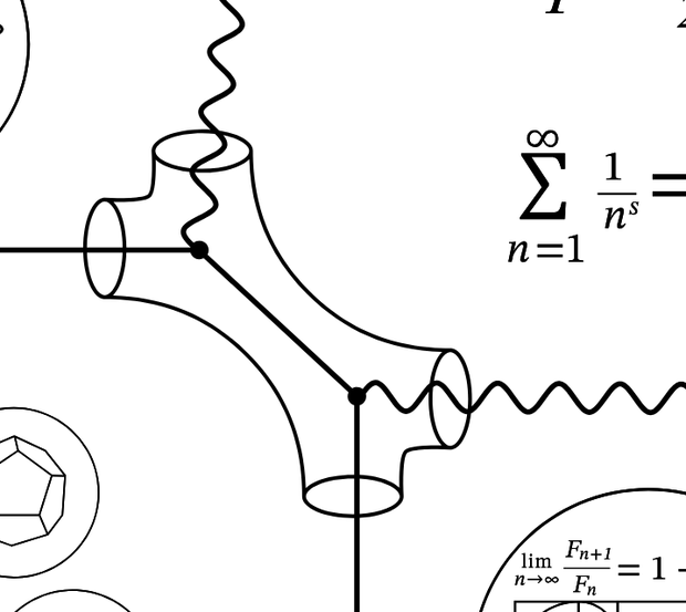 On the wall: Feynman and string interaction diagram